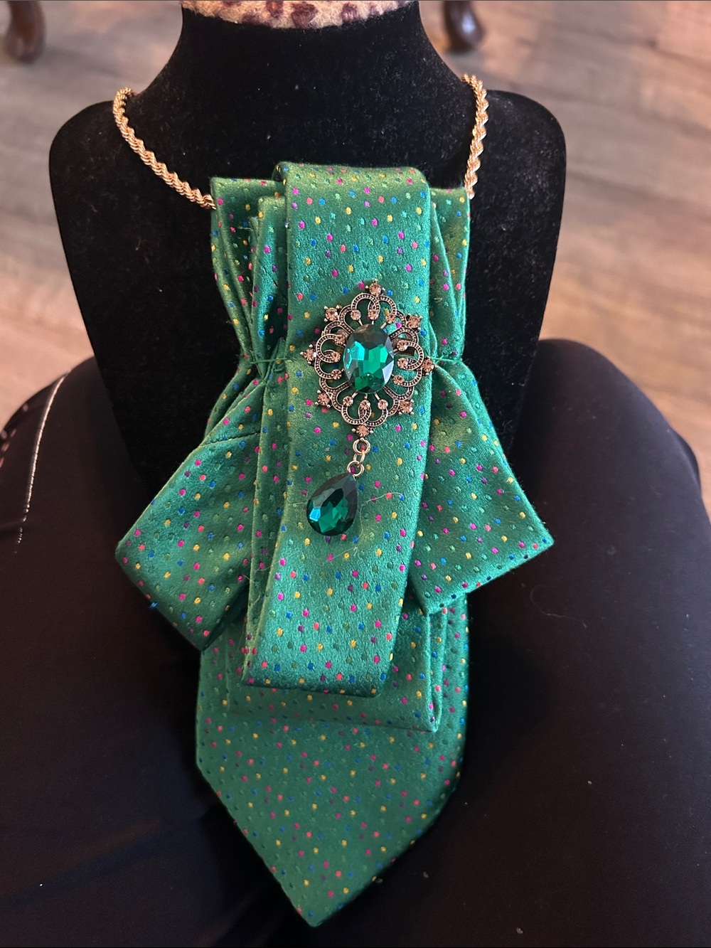 Green Polka Dot tie necklace